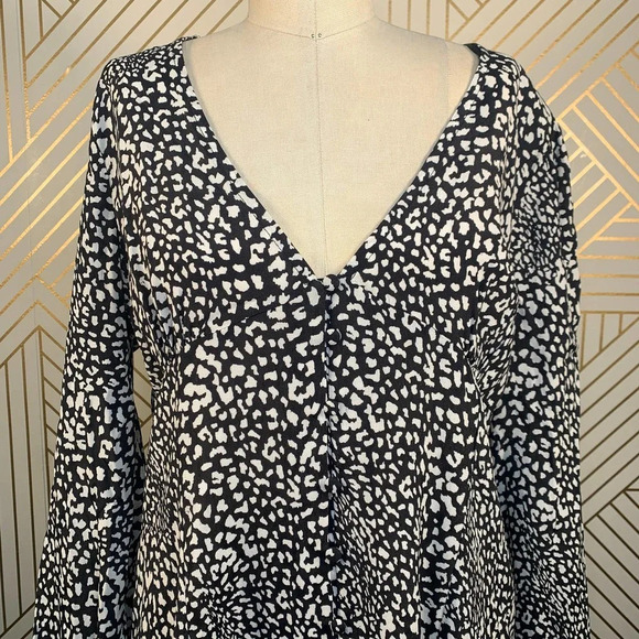 Zara Dress Animal Print Leopard Black and White Button Front Size Large - Picture 3 of 12